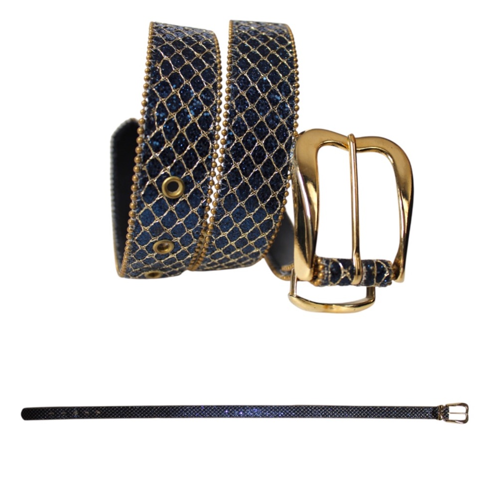 Vintage Gold and Blue Elite Fresno California Glittered Fish Net Patterned Belt
